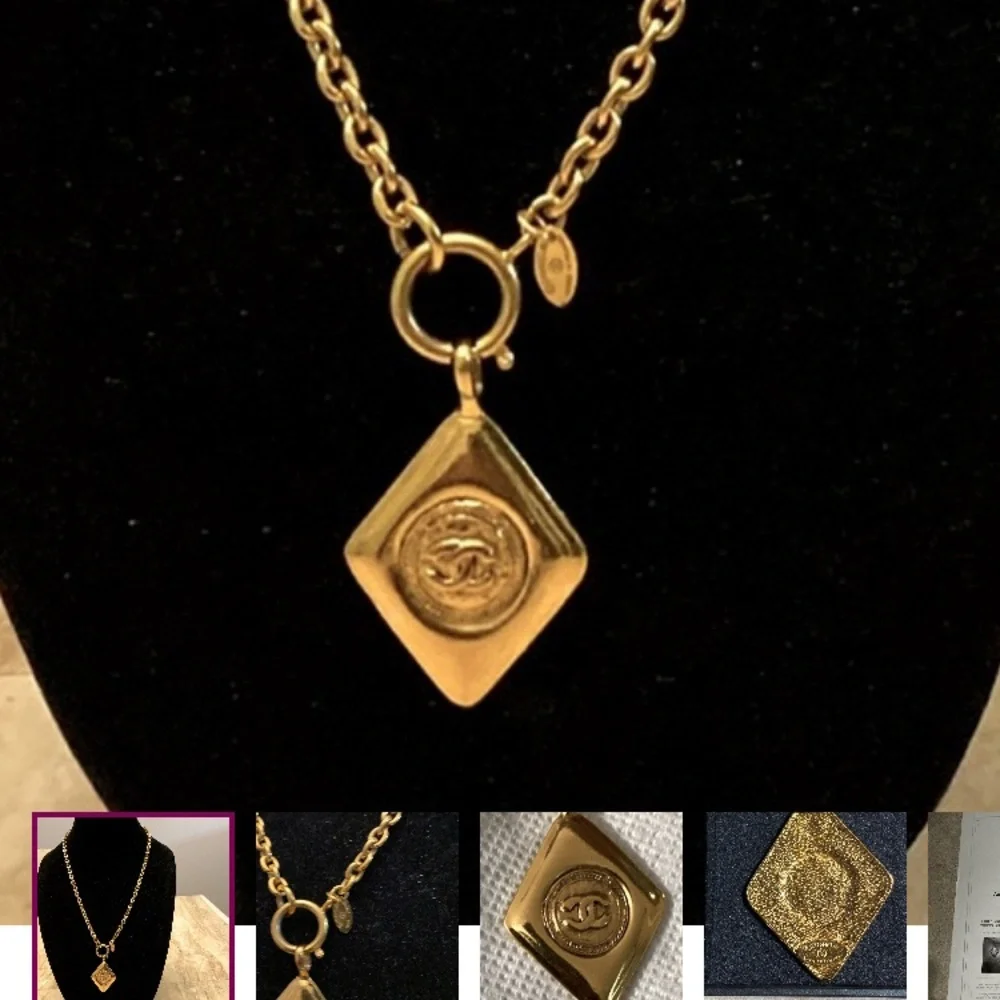 CHANEL Vintage Diamond Shaped Gold Tone/plated Coco Mark Necklace EUC - Has COA